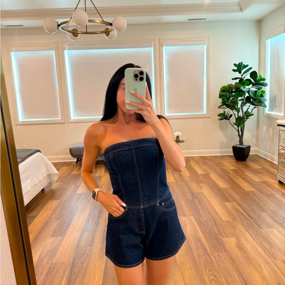 Denim Strapless Romper XXS Petite